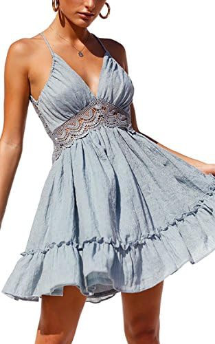 ECOWISH Summer Dresses for Women 2026 V-Neck Spaghetti Strap Bowknot Backless Sleeveless Lace Min... | Amazon (US)