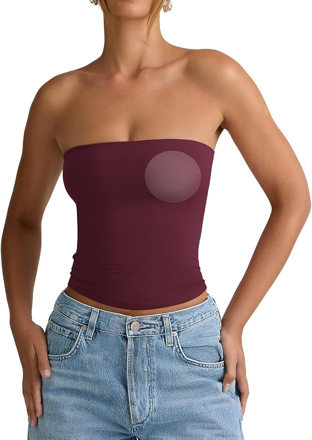 PINKMSTYLE Womens Tube Top with Bulit in Bra Strapless Bandeau Tops | Amazon (US)