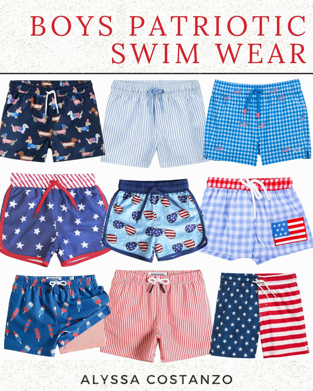 boys swim trunks; swim shorts; red white and blue; memorial day; patriotic; 4th of july; american flag; checkered; stars; gingham; stripes; sunglasses; popsicle shorts; red striped swim trunks; blue striped swim trunks; chubbies 

 #LTKKids #LTKMens