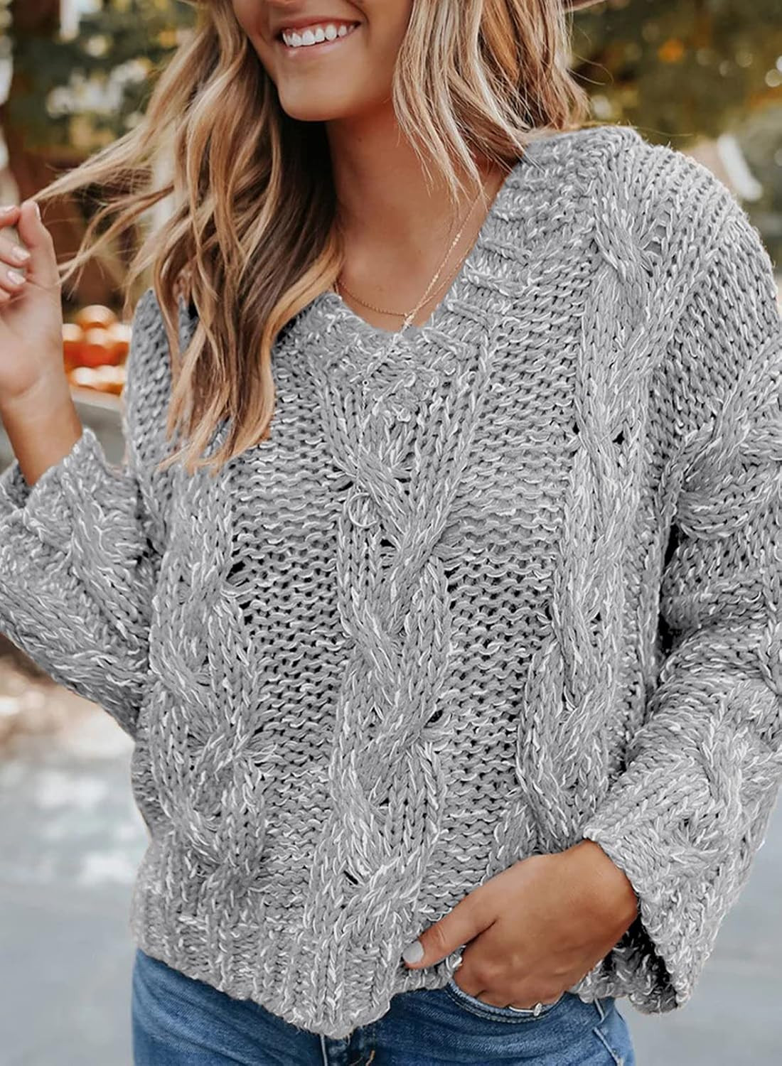 Astylish Women Casual V Neck Long Sleeve Sweater Solid Color Hooded Pullover Slouchy See Through ... | Amazon (US)