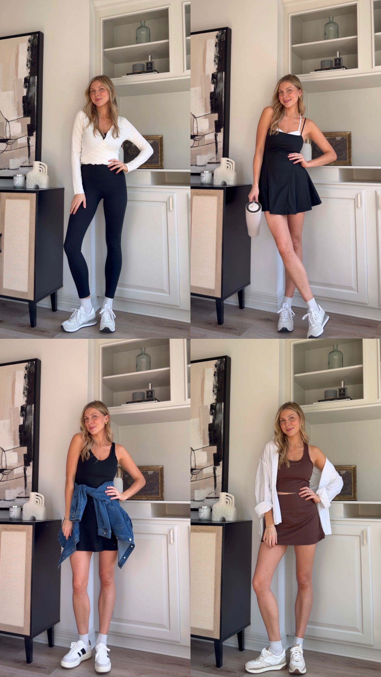 Cute athleisure outfits | S in the nursing sports bra & leggings, M wrap top, S in both dresses, M in brown set 
 

 