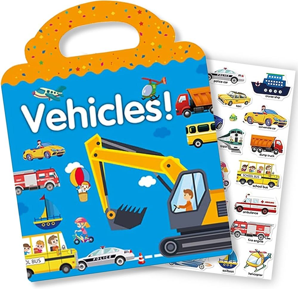 Reusable Sticker Book for Kids 2-4, Vehicles Truck Stickers Educational Learning Toys Travel Stic... | Amazon (US)