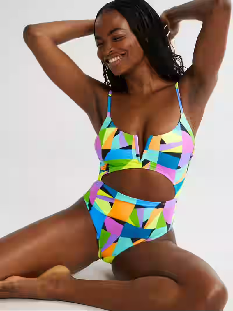 No Boundaries Cutout V-Wire One-Piece Swimsuit, Women's and Women's Plus | Walmart (US)