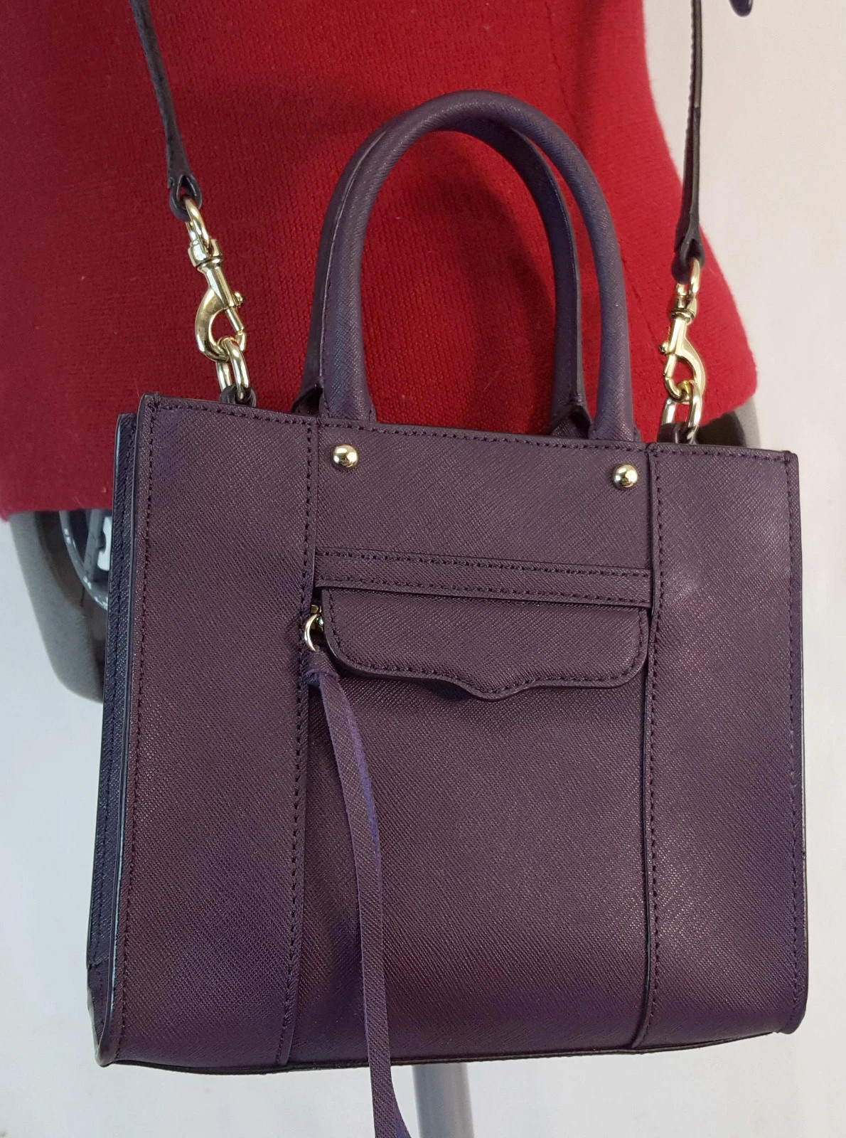 Rebecca Minkoff MINI MAB TOTE Crossbody Handbag LEATHER Purse PORT Purple MINT | eBay AU
