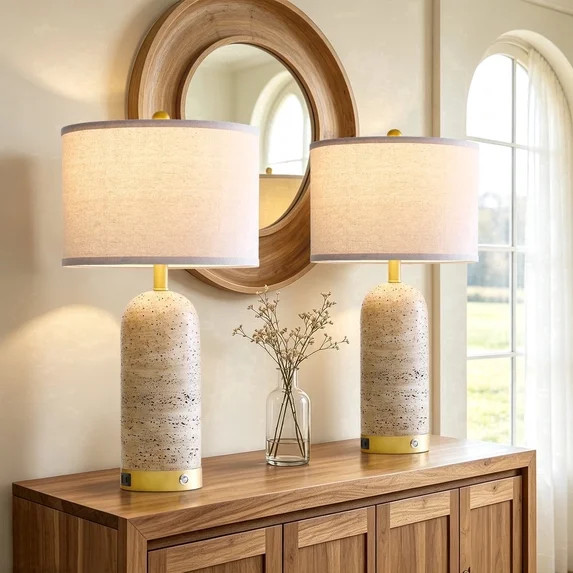 RORIA 25" Modern Resin Table Lamps Set of 2,for Bedrooms and Living Room, Featuring USB-A&C Charg... | Walmart (US)