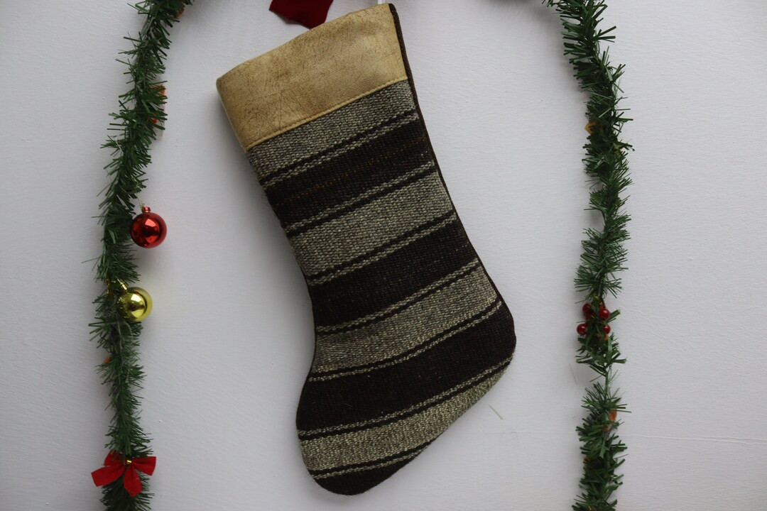 handknotted christmas tree decor xmas stocking wall hanging decor decorative kilim socks handmade... | Etsy (US)