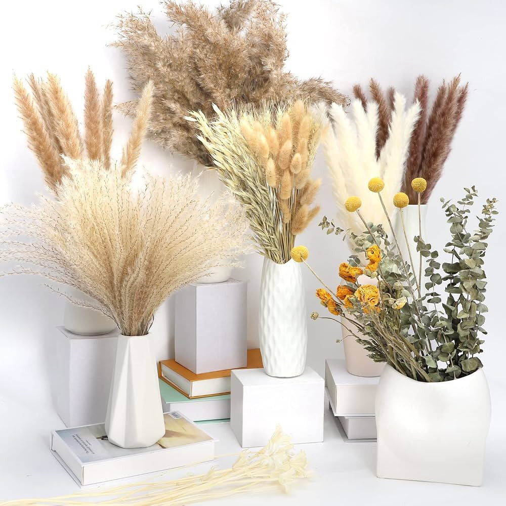 228pcs Pampas Grass 17 inch Natural Tall Pampas Grass Decor Dried Plants Eucalyptus Dry Flowers B... | Amazon (US)