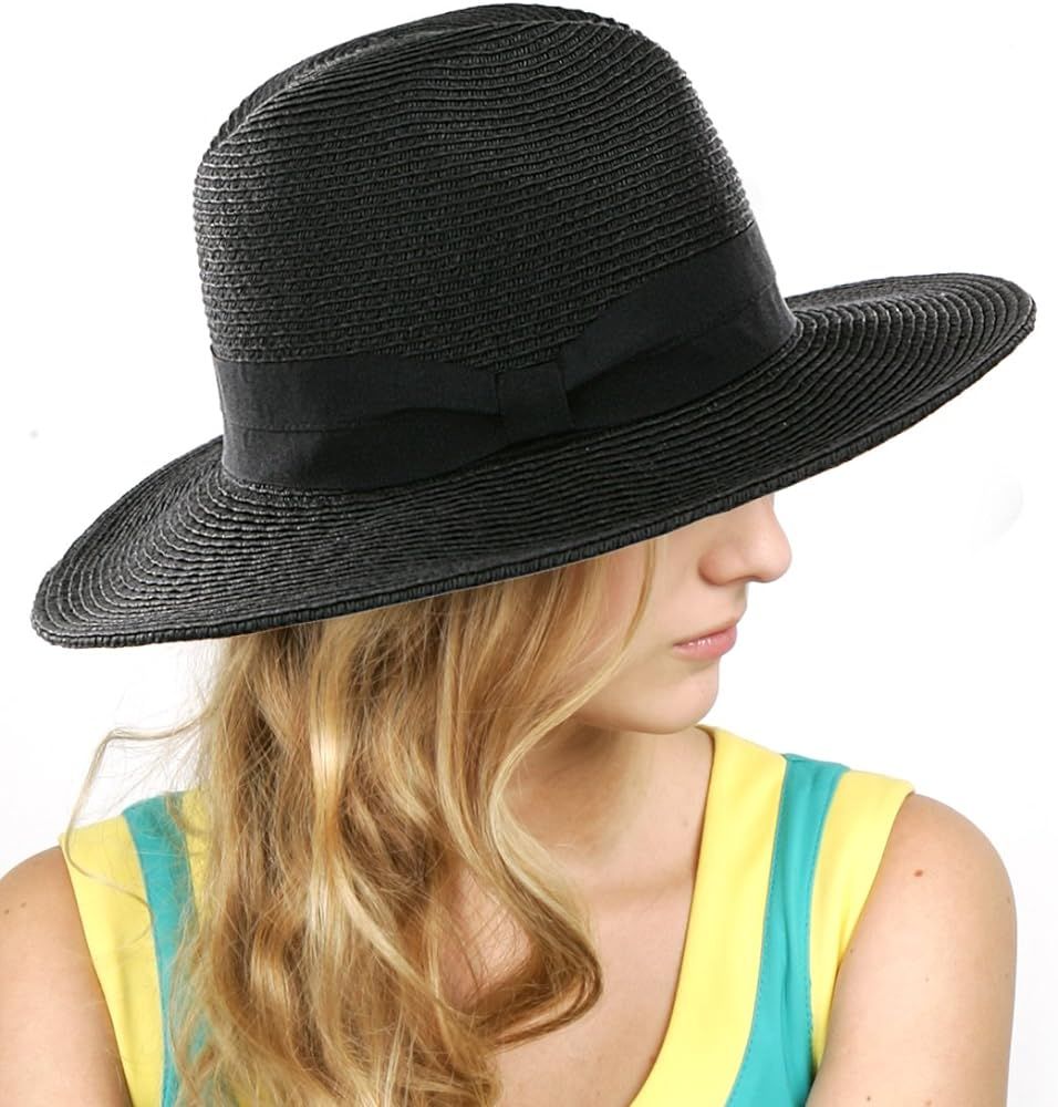 NYFASHION101 Lightweight Solid Color Band Braided Panama Fedora Sun Hat | Amazon (US)
