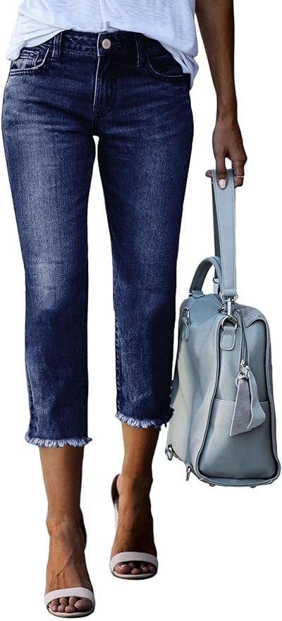 Sidefeel Women's Capri Jeans Stretchy Straight Leg Denim Pants | Amazon (US)