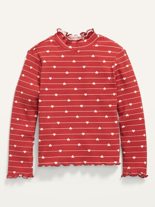 Rib-Knit Heart-Print Long-Sleeve Mock-Neck Top for Toddler Girls | Old Navy (US)