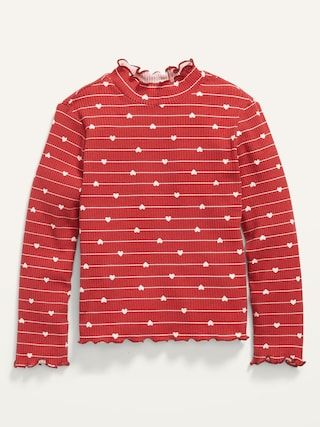 Rib-Knit Heart-Print Long-Sleeve Mock-Neck Top for Toddler Girls | Old Navy (US)