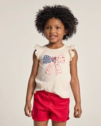Girls Short Flutter Sleeve Applique Embroidered Americana Top - Nantucket Charm - CREAM | Gymbore... | Gymboree