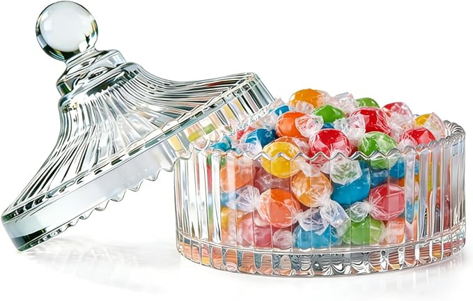 ComSaf 14fl.oz Crystal Glass Candy Dish with Lid – Decorative Covered Candy Jar for Office Desk... | Amazon (US)
