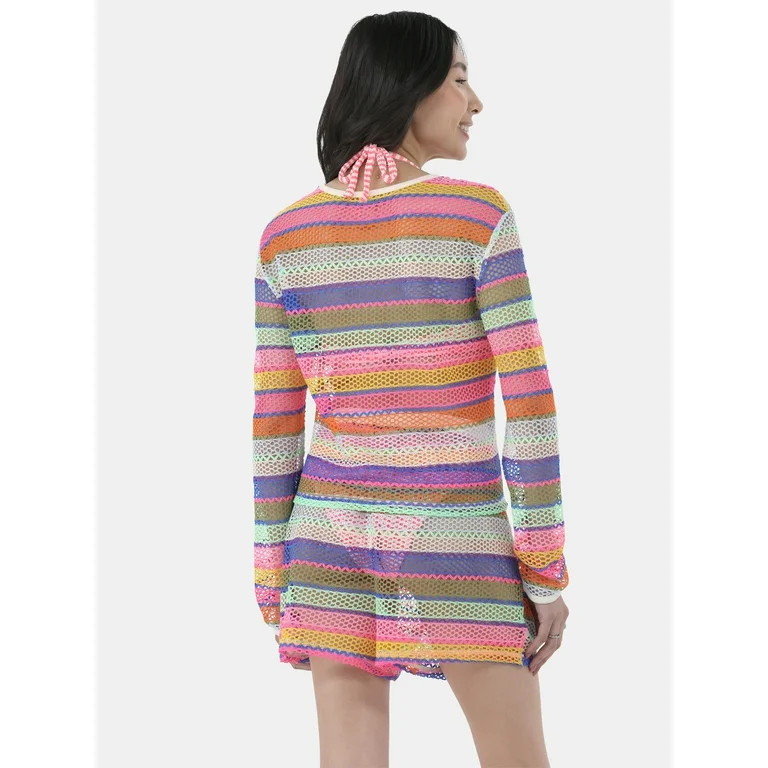 No Boundaries Women's Crochet Top Coverup with Long Sleeves, Sizes XXS - XXL | Walmart (US)