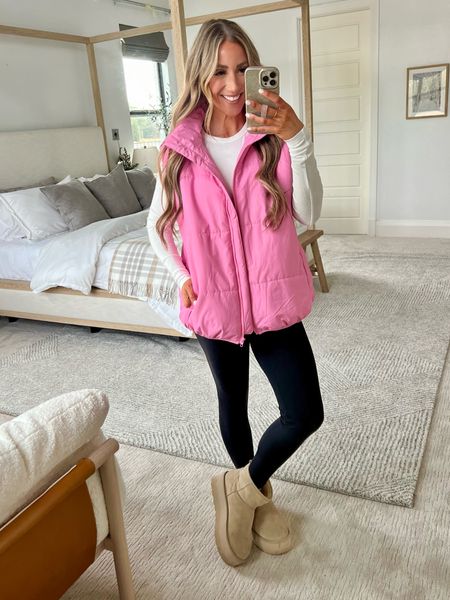 SARAHLIT to save pink puffer vest wearing med 