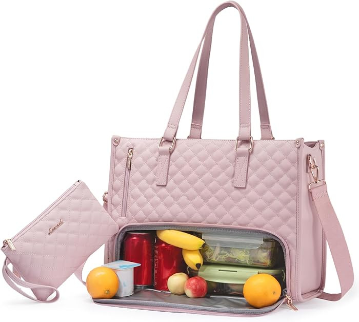 LOVEVOOK Lunch Tote Bag for Women, 15.6 Inch Laptop Bag with Insulated Lunch Compartment, Quilted... | Amazon (US)