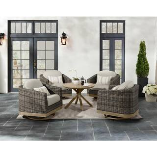 Home Decorators Collection Avondale 5-Piece Wicker Patio Conversation Deep Seating Set with Decor... | The Home Depot