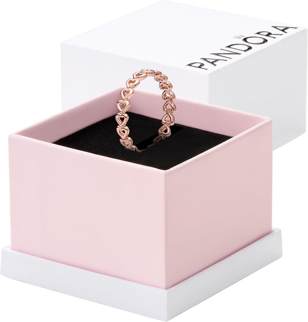 PANDORA Band of Hearts - Rose Gold Ring for Women - Layering or Stackable Ring - 14k Rose Gold-Pl... | Amazon (US)