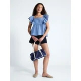 Free Assembly Women's Square Neck Cotton Top with Flutter Sleeves, Sizes XS-XXL | Walmart (US)