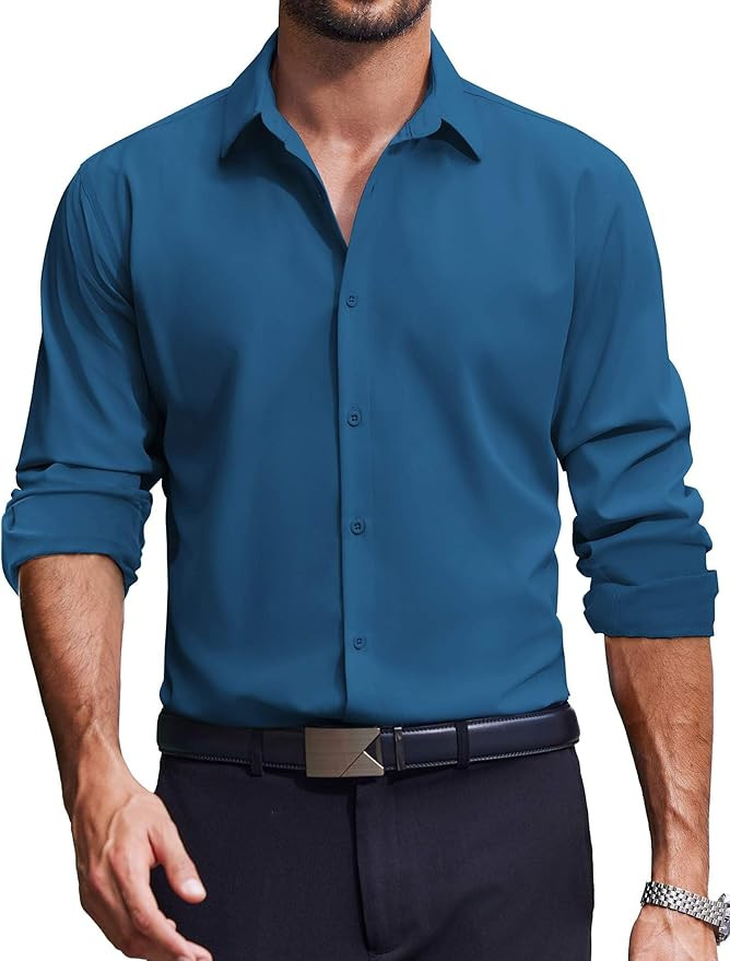 COOFANDY Men's Dress Shirts Long Sleeve Casual Button Down Shirt Solid Regular Fit Formal Busines... | Amazon (US)