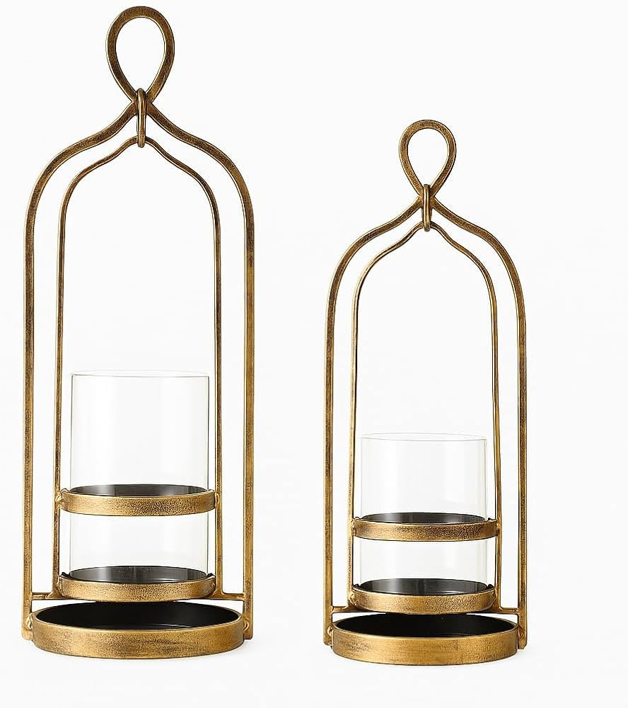 Glass Hurricane Candle Holders, Pillar Candle Holders, Metal Windproof Lantern for Industrial, Mo... | Amazon (US)