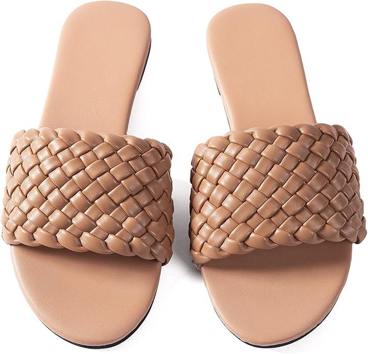 Women Flat Sandals Metal Woven Leather Comfort Walking Thong Ladies Flip Flops Sandals | Amazon (US)