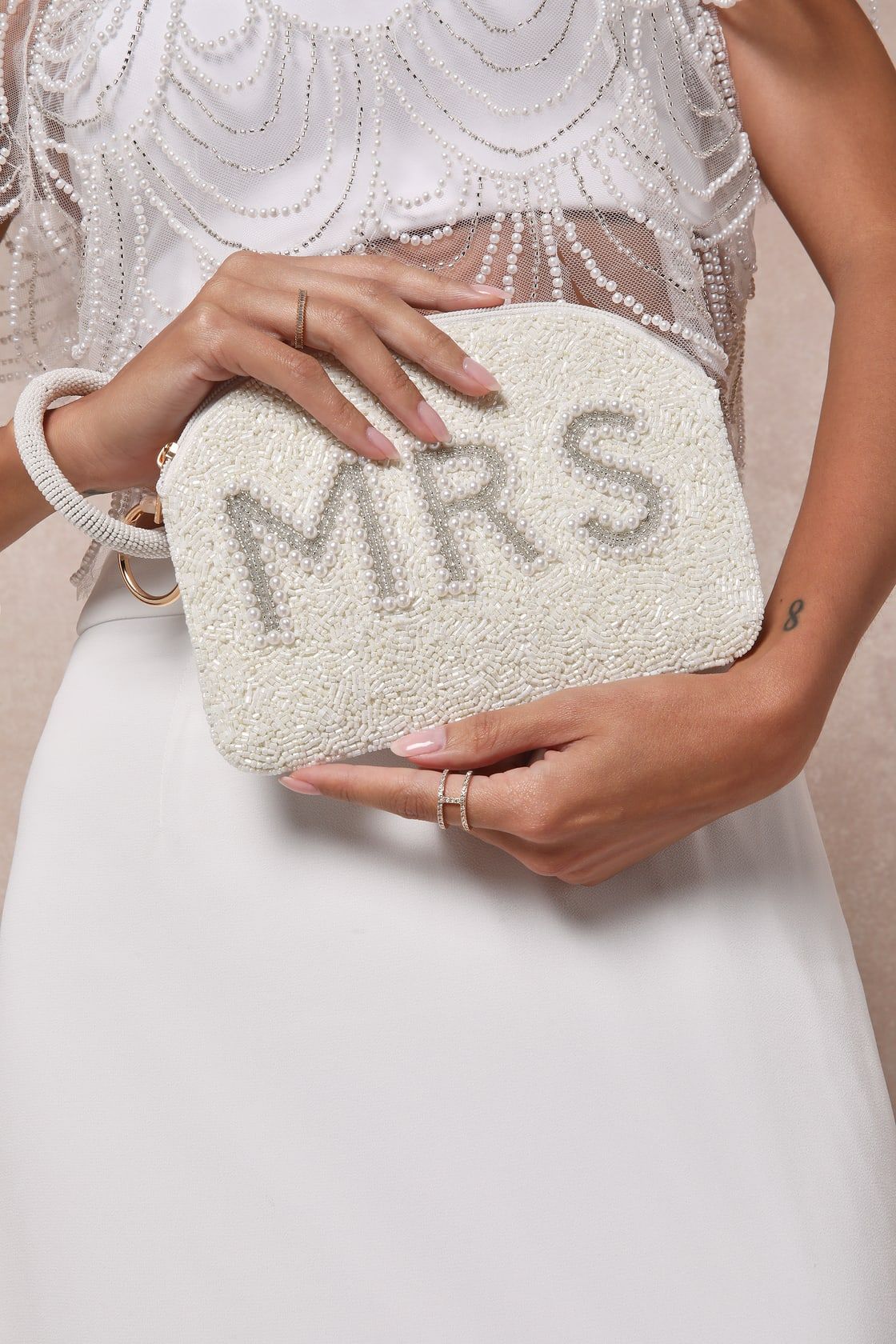 Mrs Moment Ivory Beaded Pearl Wristlet Bag | Lulus