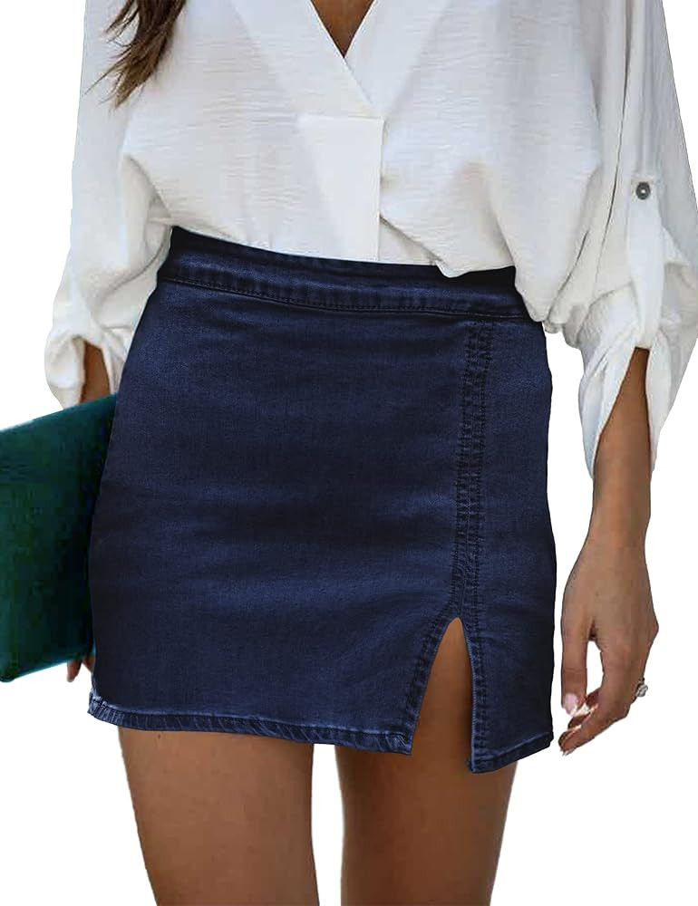 luvamia Jean Skirt for Women with Slit High Wasited Bodycon Stretch Pencil Mini Short Denim Skirt... | Amazon (US)