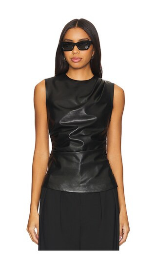 Wynter Faux Leather Draped Top in Black | Revolve Clothing (Global)