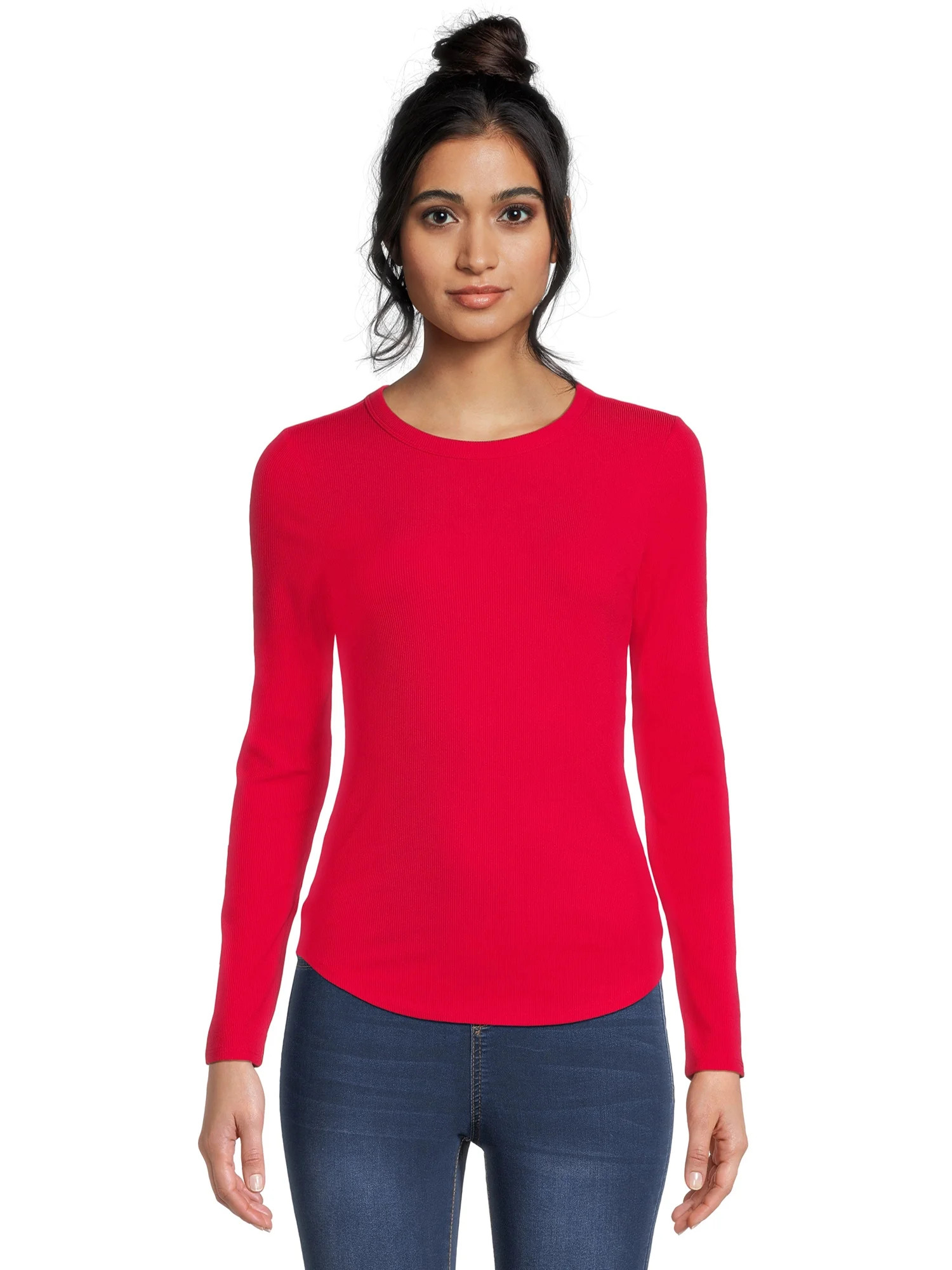 No Boundaries Women's Juniors Ribbed Crewneck Tee with Long Sleeves, Sizes XS-XXXL - Walmart.com | Walmart (US)