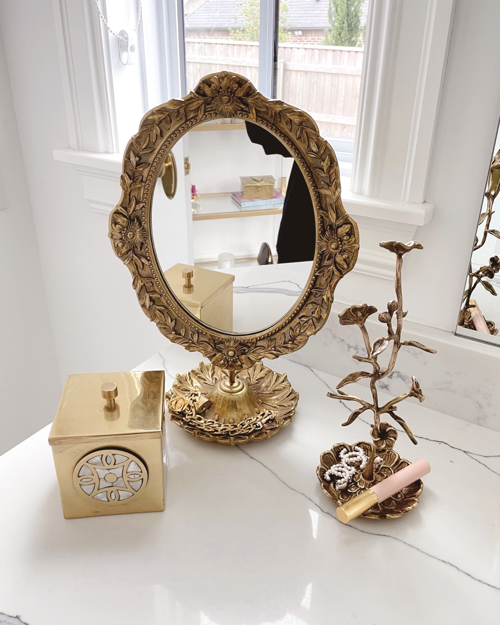 Anthropologie sale, vanity mirror, gold mirror, gold jewelry stand, gold bathroom accessories, emily Ann Gemma 

#LTKSale