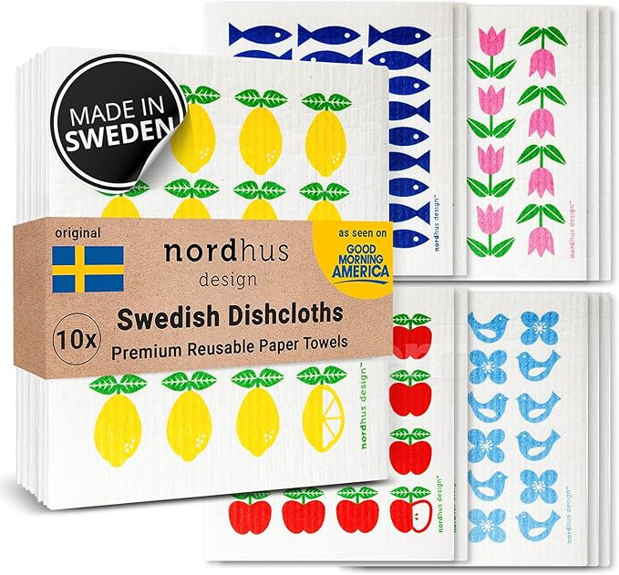 Nordhus Design Swedish Dishcloths, 10 Reusable Paper Towels, Made in Sweden - Reusable, Washable ... | Amazon (US)