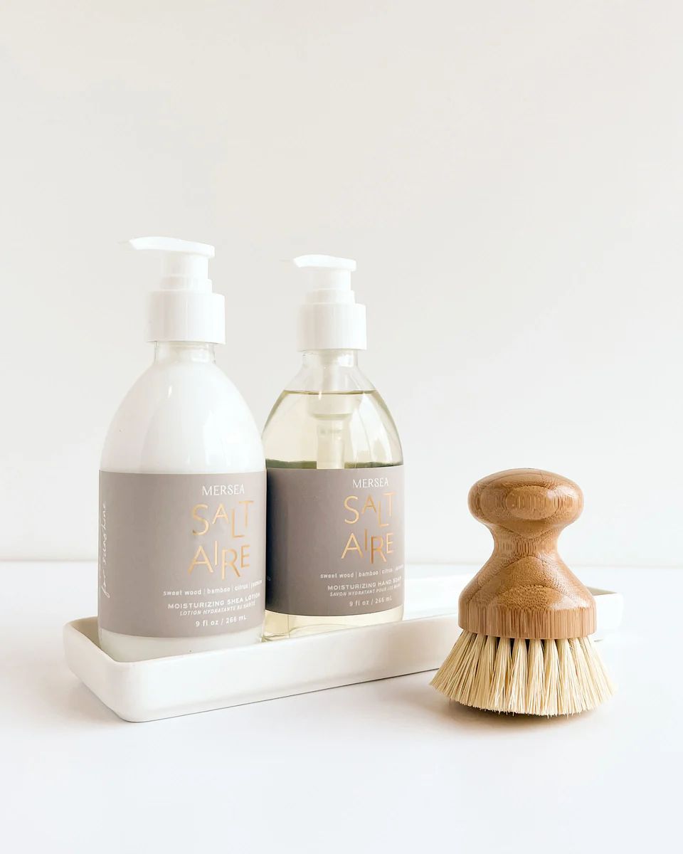 Saltaire Shea Lotion & Hand Soap Set with Brush | MERSEA