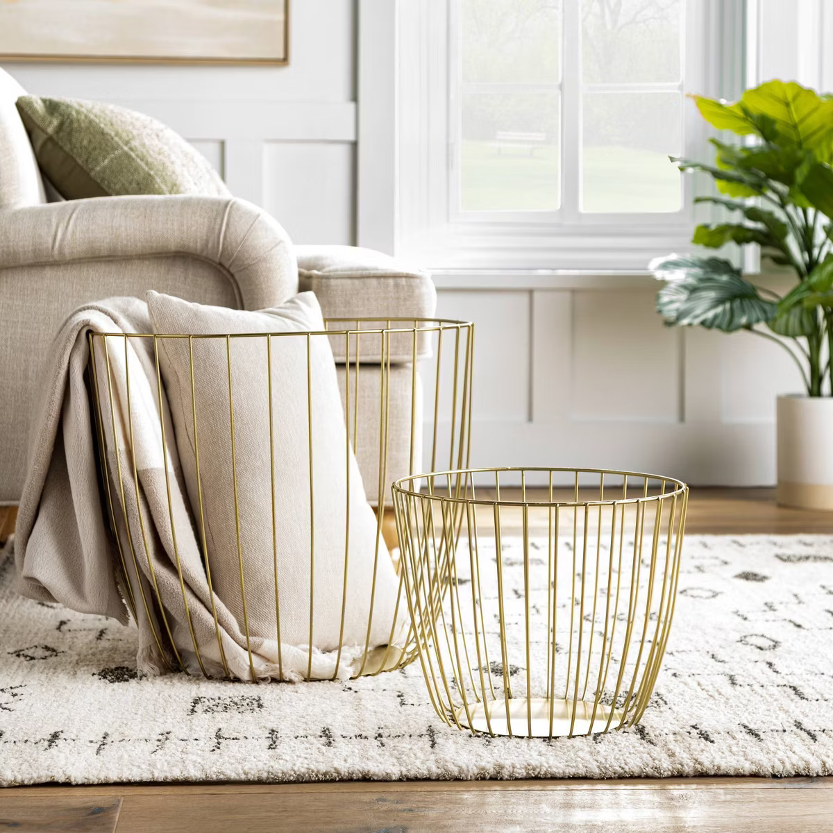 Large Metal Wire Basket Gold - Threshold™: Round Decorative Blanket Holder, 18"x16" Iron Basket | Target