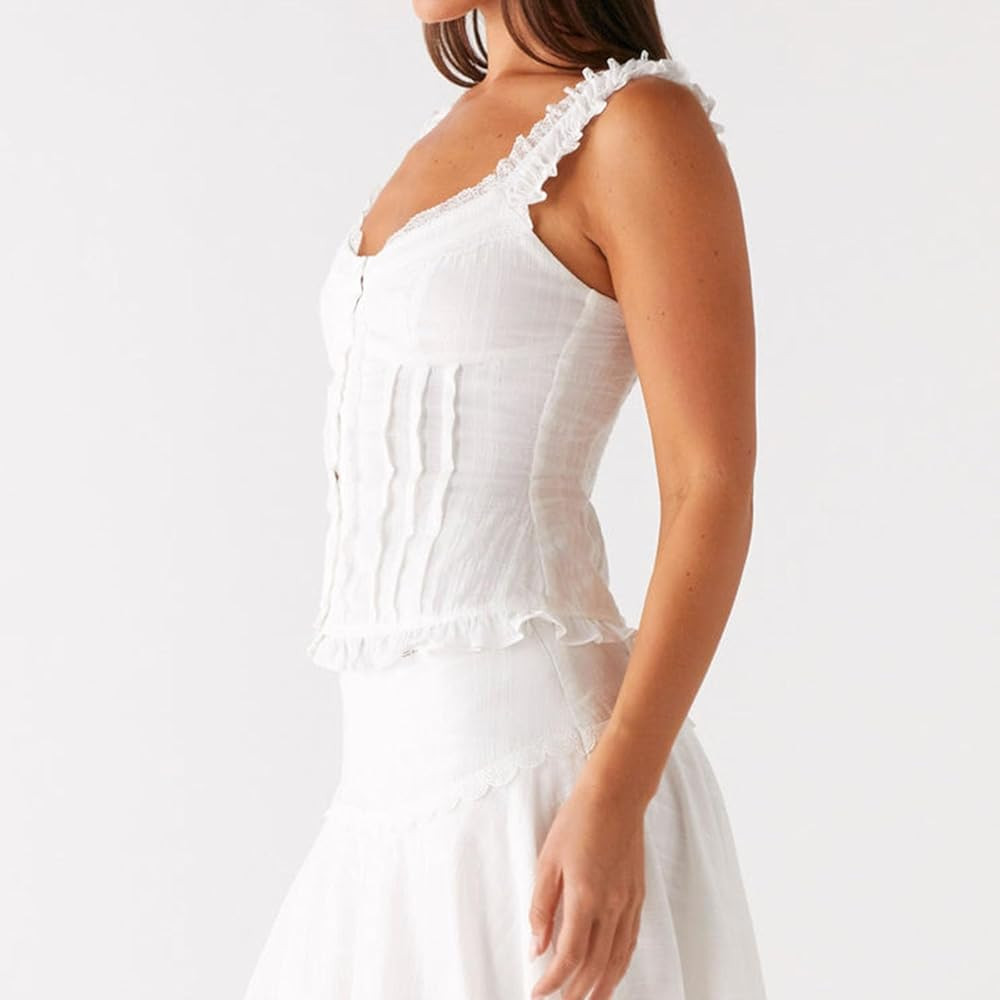 Women Solid Color Lace Tank Top Cute Y2K Lace Crop Vest Casual Square Neck Open Front Cami Top Su... | Amazon (US)