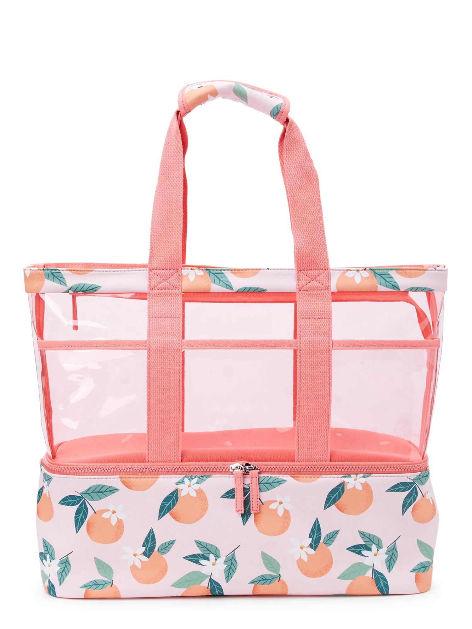 No Boundaries Women’s Zip Bottom Beach Tote Handbag, Peach Whisper Orange | Walmart (US)