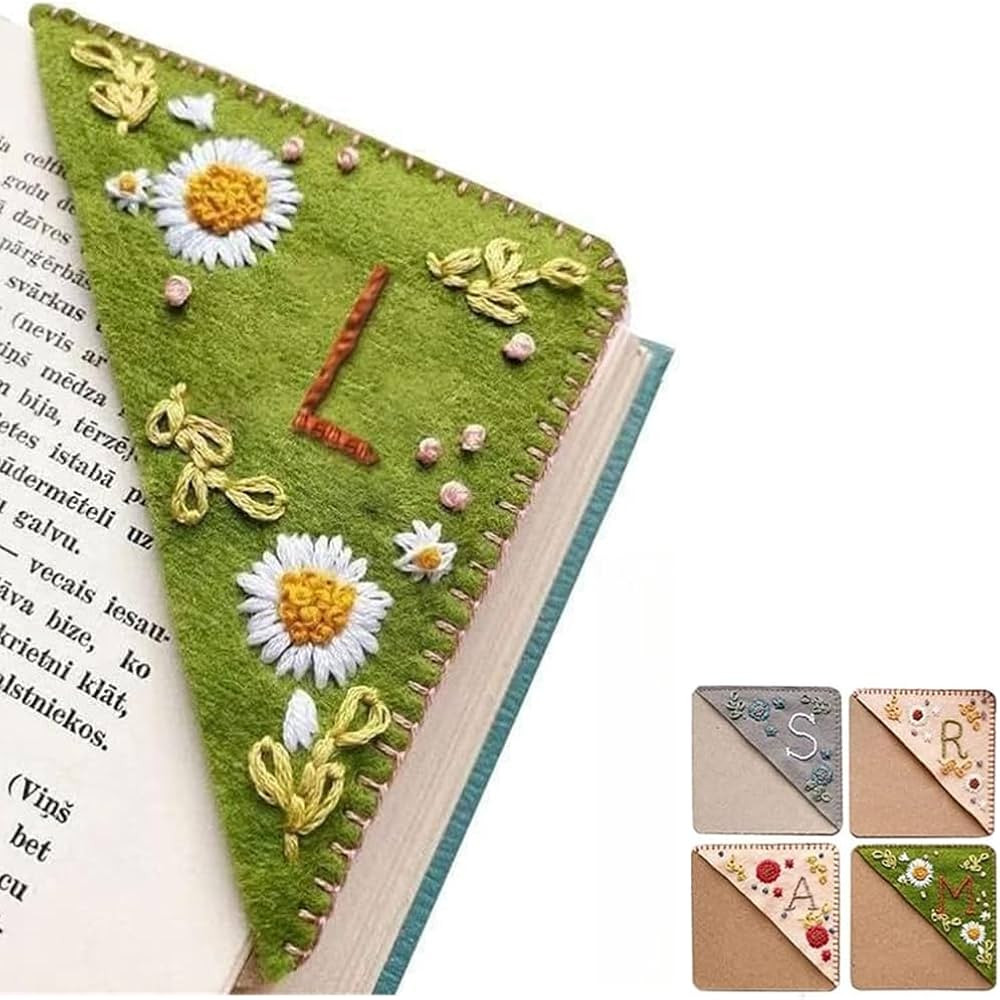 Personalized Hand Embroidered Corner Bookmark 26 Letters Felt Triangle Corner Page Bookmark Handm... | Amazon (US)