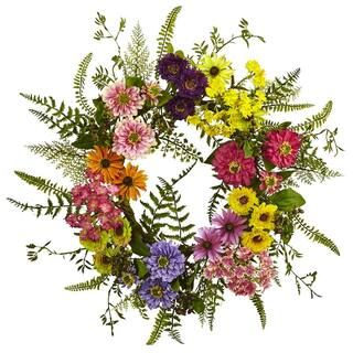 Mixed Flower 22 in. Artificial Wreath | The Home Depot
