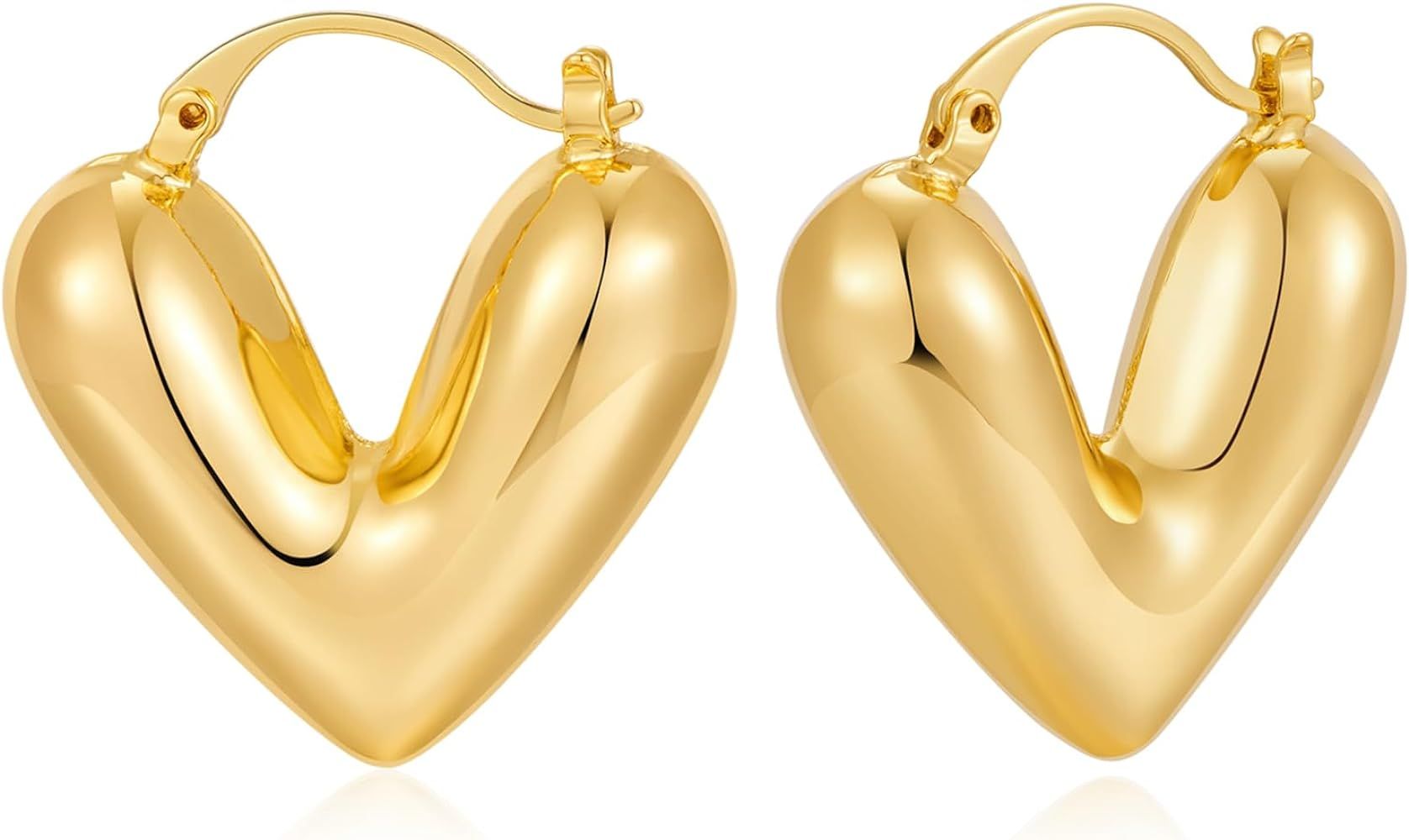 WOWORAMA Gold Heart Hoop Earrings for Women Trendy Puffy Chunky Heart Earrings Lightweight Hollow... | Amazon (US)