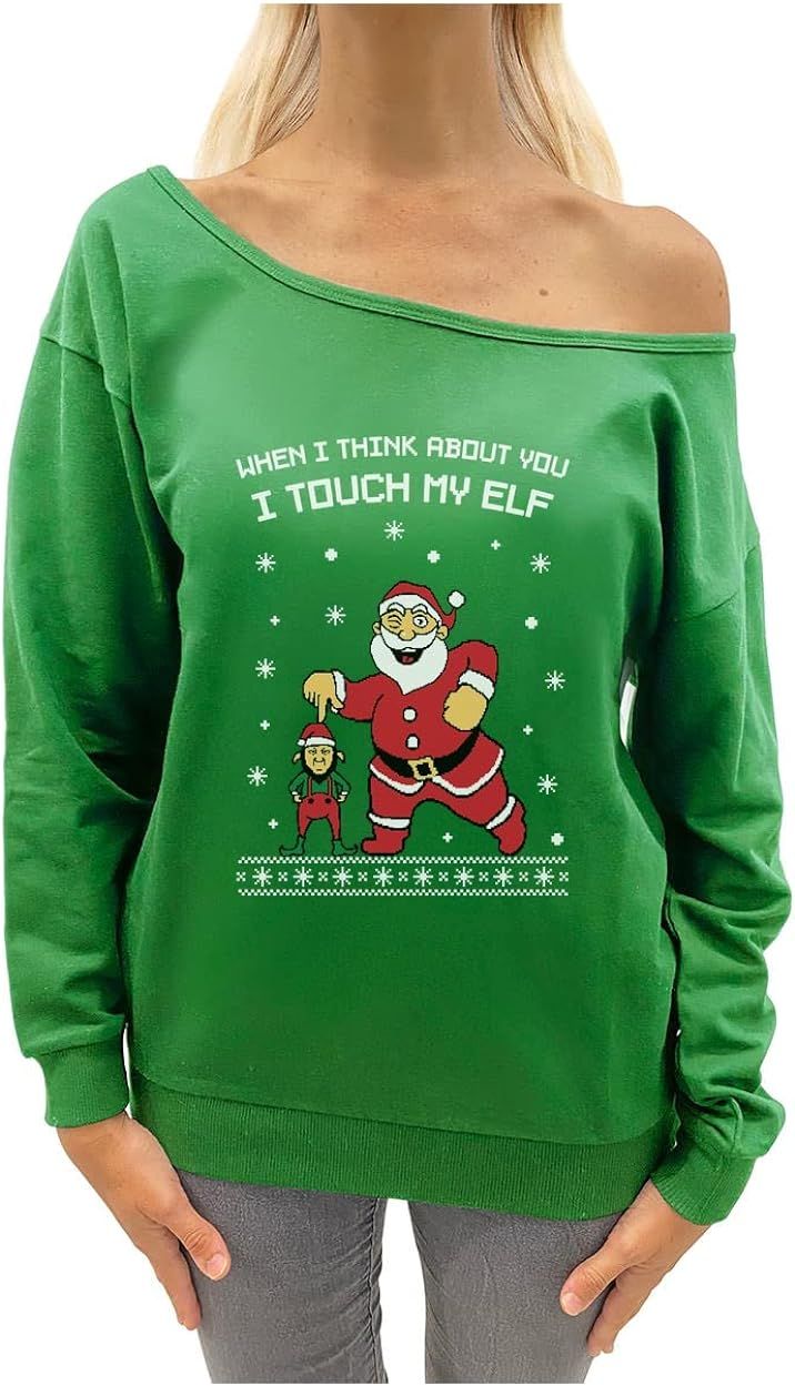 I Touch My Elf Sweatshirt Women Teen Girls Ugly Christmas Sweater Style | Amazon (US)