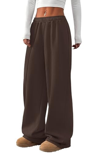 PRETTYGARDEN Fall Pants for Women Wide Leg Baggy Y2k Sweatpants, Brown, M | Amazon (US)