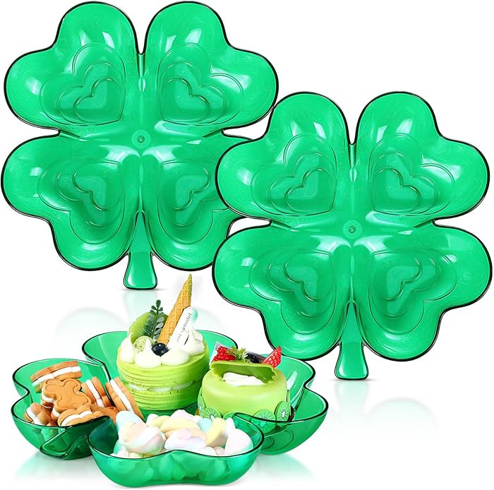 2 Pcs St. Patrick's Day Four Leaf Clover Shaped Plates Plastic St. Patricks Day Serving Tray Food... | Amazon (US)