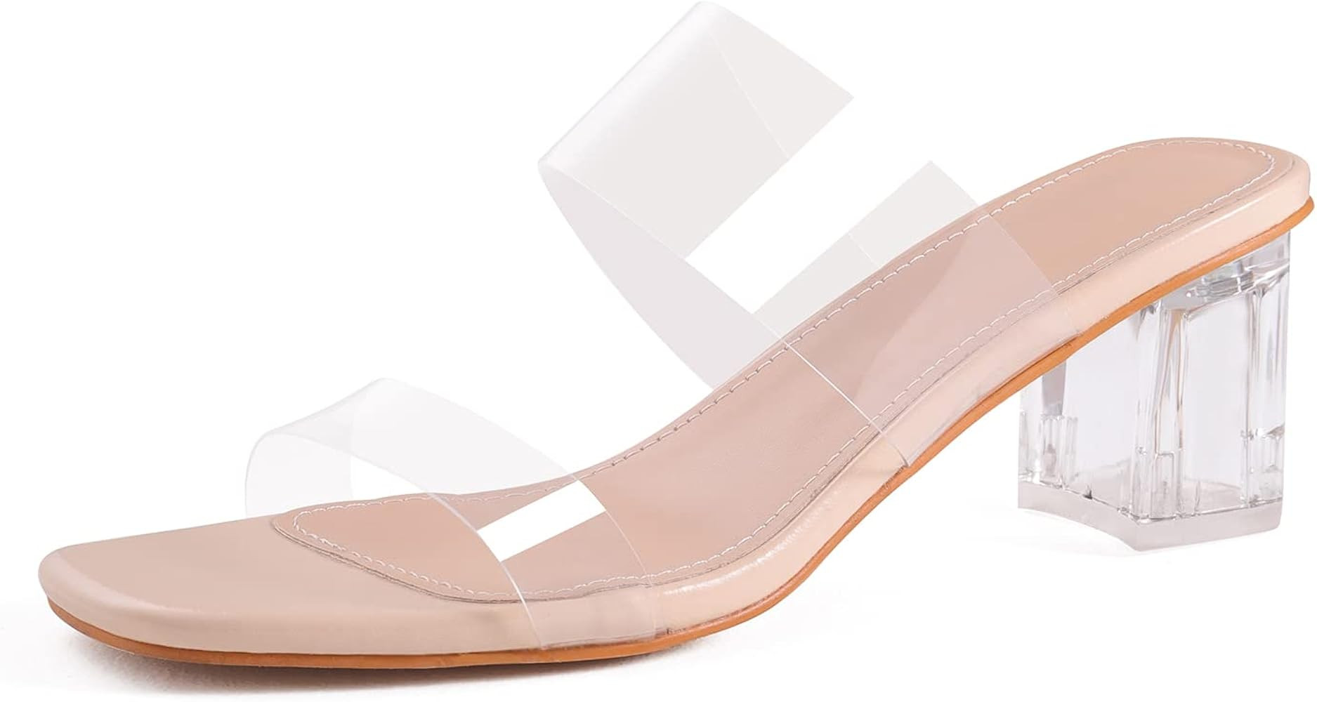 LACUONE Women's High Heel Sandals Chunky Block Clear Heels Slides Transparent Strap Slip-on Mules | Amazon (US)