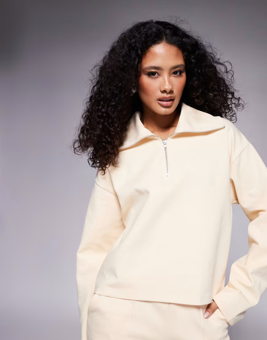 ASOS DESIGN interlock half zip top co-ord in buttermilk-Yellow | ASOS (Global)