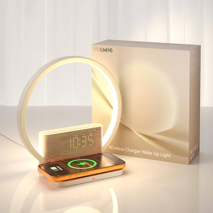 Vivilumens Sunrise Alarm Clock Wireless Charger, 10 White Noise Sound Machine Alarm Clock with 30... | Amazon (US)