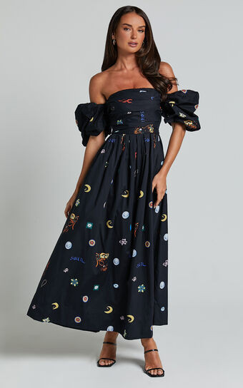 Brianna Maxi Dress - Off Shoulder Dress in Black Print | Showpo (US, UK & Europe)