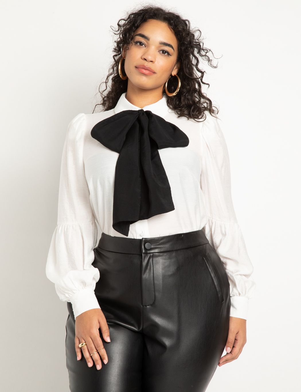Contrast Bow Puff Sleeve Blouse | Eloquii