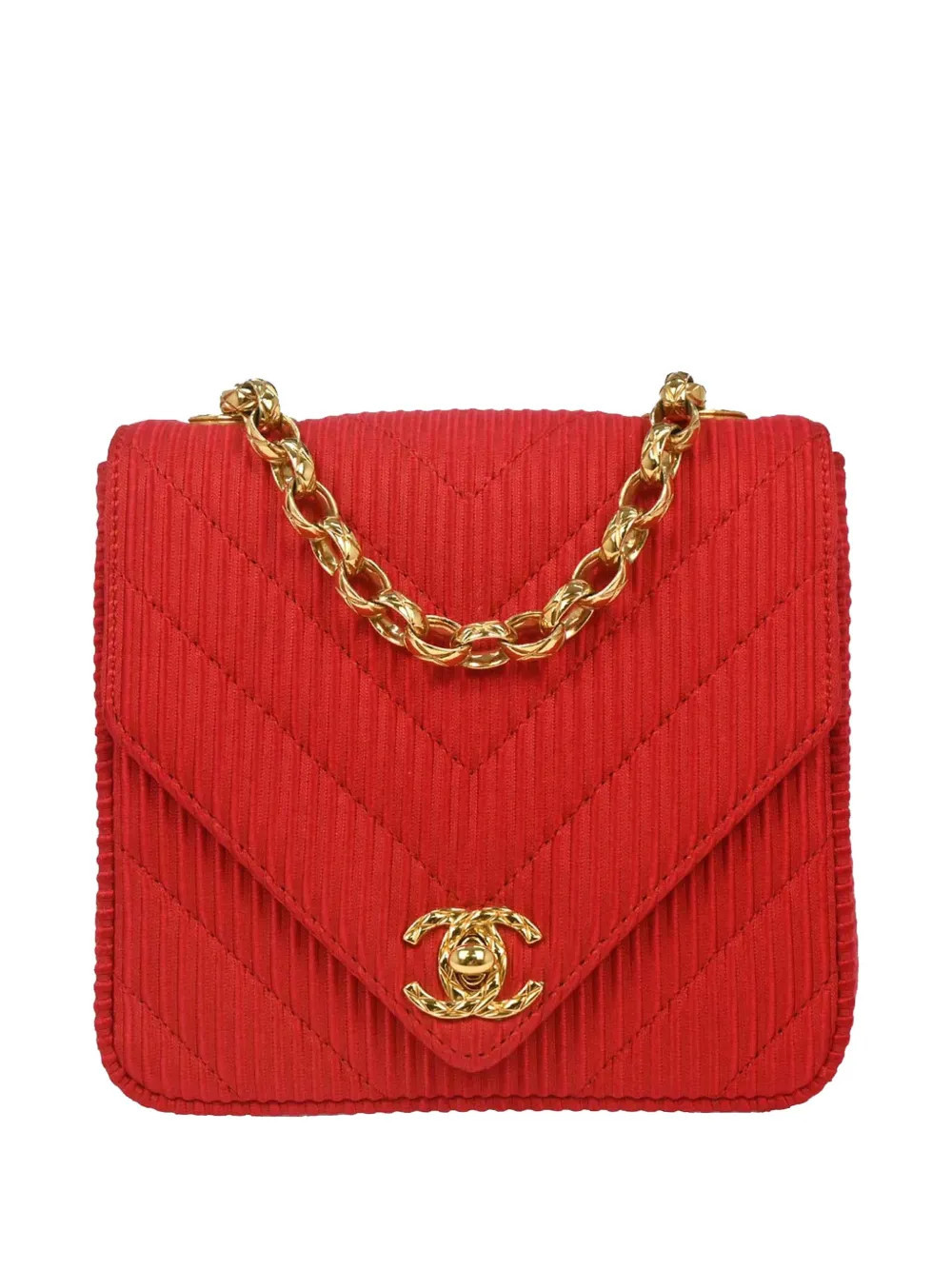 CHANEL Pre-Owned 1991-1994 chevron chain mini bag - Red | Farfetch Global