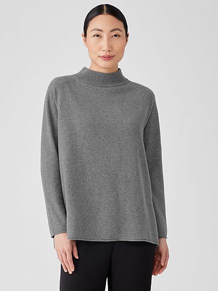 Recycled Cashmere Wool Mock Neck Box-Top | Eileen Fisher