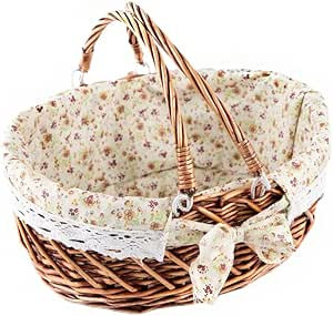 YRJJ Wicker Picnic Basket with Handles & Liner Oval Empty Gift Basket Willow Woven Easter Eggs & ... | Amazon (US)